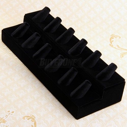 Black Velvet Jewelry 12 Finger Ring Display Show Stand Holder 10x3.9&#034; FASHION