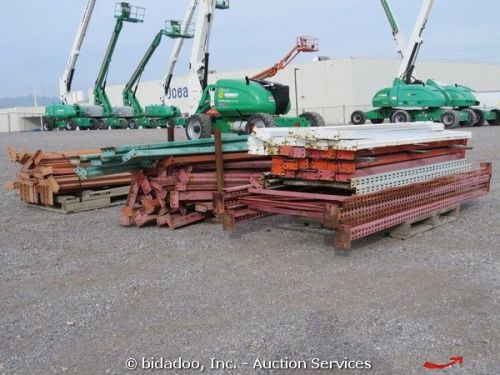 Lot of assorted 8’ &amp; 12’ industrial shelving racking uprights cross beams rack for sale