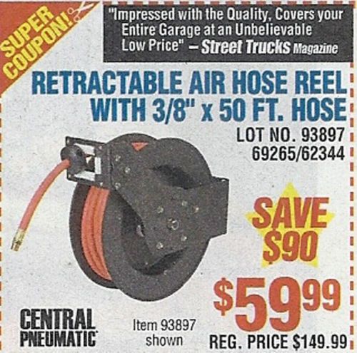 $90.00 super coupon  harbor freight retractable air  water hose reel with 3/8 for sale