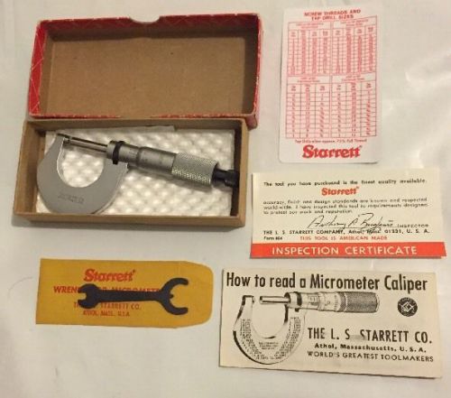 STARRETT NO. 230M MICROMETER CALIPER  WITH WRENCH ORGINAL BOX &amp; ALL THE PAPER