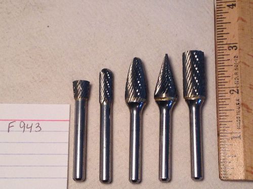 5 NEW 1/4&#034; (.250) SHANK CARBIDE BURRS. DOUBLE CUT. USA MADE {F943}