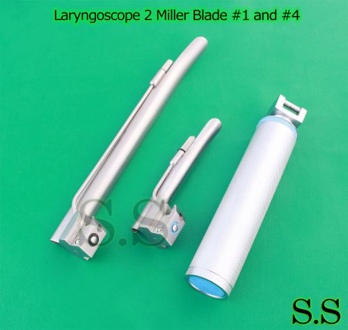 LARYNGOSCOPE MEDIUM HANDLE C + 2 MILLER BLADE #1 and #4 ENT ANESTHESIA SET