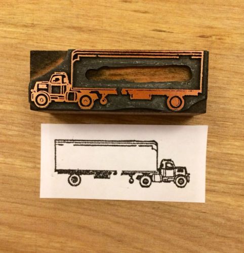 Antique SEMI TRUCK Letterpress Print Block 2&#034; x 0.5&#034;