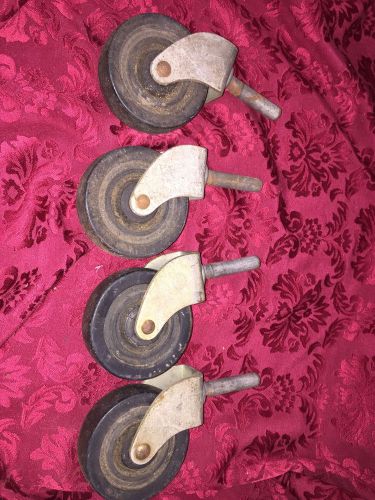 Set of 4 Antique Vintage Bassick Cast Iron Industrial Caster Cart Table Wheels