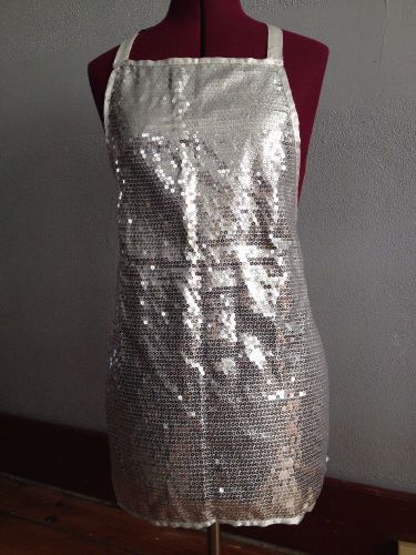 Bouclair Sequin Apron Silver NEW Adjustable Neck