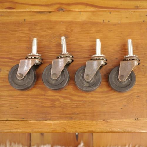 Lot of 4 vintage copper metal rubber revolving ball bearing wheels casters 1.75&#034; for sale