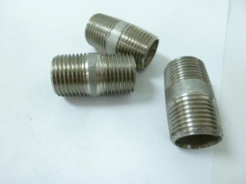 89077 New-No Box, MFG- MDL-Unkn89077 LOT-3 SS Pipe Nipple, 1/2&#034; NPT, 1-1/2&#034; L