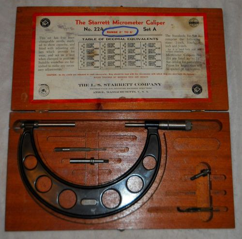 STARRETT MICROMETER CALIPER NO. 224, SET A, RANGE 2&#034;-6&#034; PARTIAL SET IN BOX!