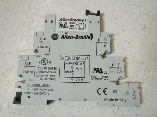 LOT OF 2 ALLEN BRADLEY 700-HLT1U1* SER.A W/700-TBR60 TERMINAL BLOCK RELAY *USED*