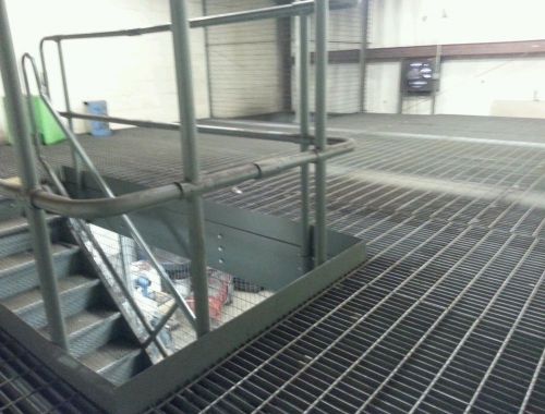 Steel mezzanine 27&#039; x 21&#039; platform with stairs free standing 27x21 wildeck for sale