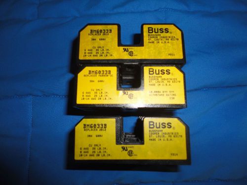 NEW NO BOX LOT OF THREE BUSS BM 6033B FUSE HOLDERS BUSSMAN COOPER INDUSTRIES