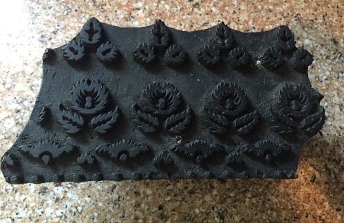 VINTAGE WOODEN CARVED TEXTILE PRINTING ON FABRIC BLOCK STAMP LEAF CARVING LARGE