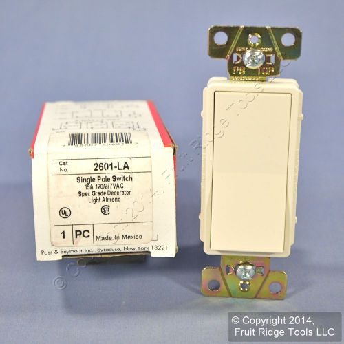 P&amp;S Light Almond COMMERCIAL Decorator Rocker Light Switch 15A 120/277V 2601-LA