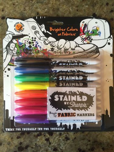 Stained by Sharpie Brush Tip Fabric Markers, 8 Colored Markers (1779005), New