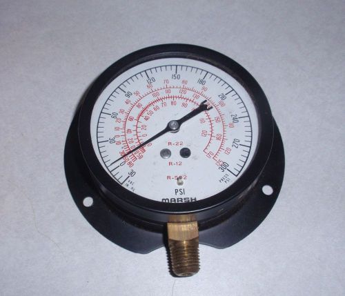 Vintage Marsh Refrigeration Gauge 3 3/4&#034; Face HVAC R-502 R-12 R-22 NOS Steampunk