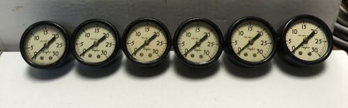 SIX (6) Antique 2&#034; TAYLOR 30 PSI PRESSURE GAUGES - STEAMPUNK