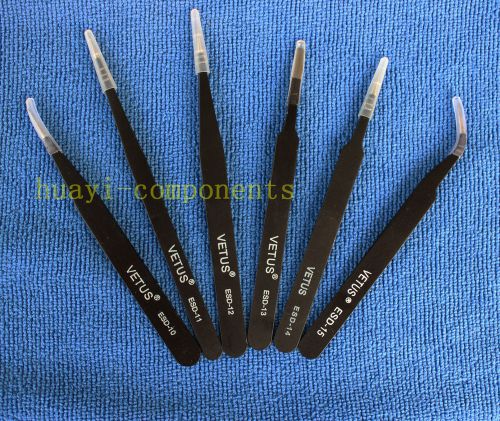 6pcs esd anti-static stainless steel tweezer set tweezers maintenance tools kits for sale