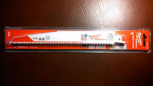 New Milwaukee Sawzall Blade 5pk - 9&#034; The Ax (48-00-5026). Wood Nail Embed