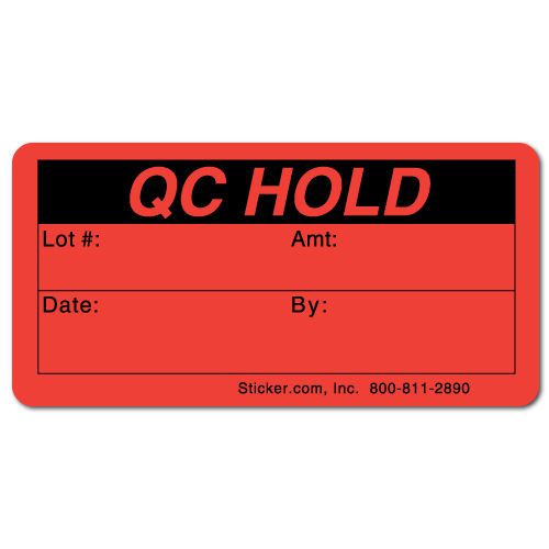 Qc hold, quality control red dayglo fluorescent, roll of 100 stickers for sale