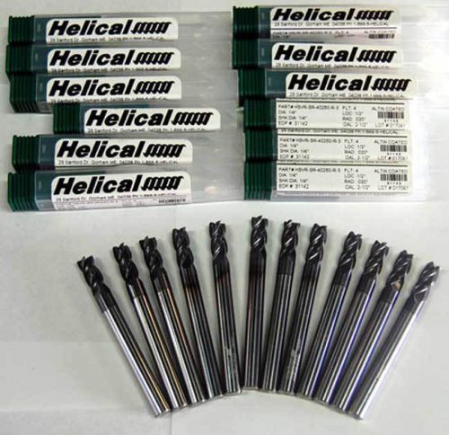 12 pc. helical 1/4&#034; x 1/2&#034; vari. pitch high perf. carbide end mills w/c.r-sst,ti for sale