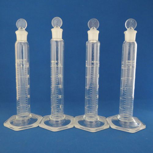 Qty 4 Kimax 25mL Graduated Mixing Cylinders w/ Stoppers 20039