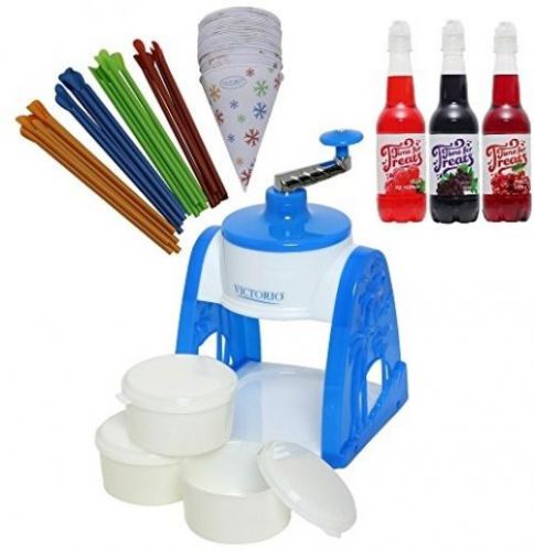 Snow cone gift pack - manual snow cane maker; 3 flavors of syrup; 25 snow cone for sale