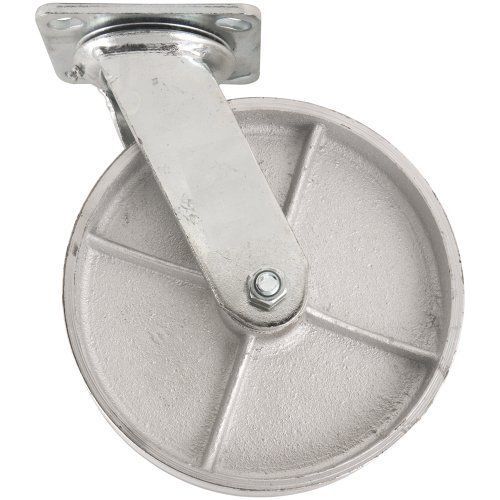 Waxman 4130855 8 inch Heavy Duty Steel Plate Swivel Caster, Grey Tire and Chrome