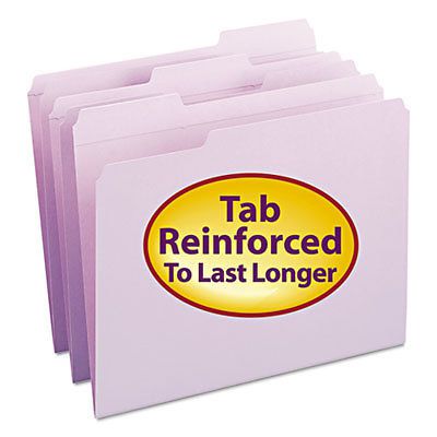 File Folders, 1/3 Cut, Reinforced Top Tab, Letter, Lavender, 100/Box