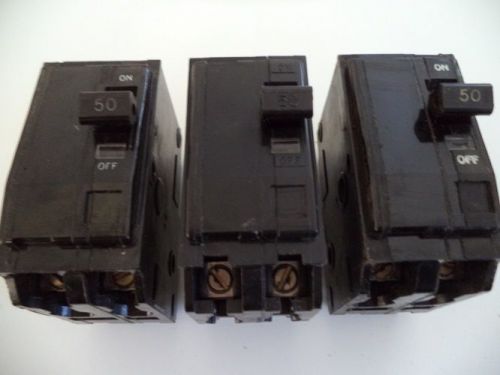 Lot 3 square d 2 pole 50 amp qo250 circuit breakers type qo tested free shipping for sale