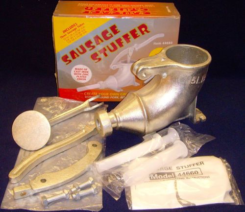 Brand New in Box• Sausage Stuffer•3 Stuffing Tube Sizes!•Cast Iron &amp; Zinc Plated