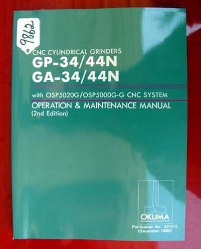 Okuma CNC Cylindrical Grinder Operation &amp; Maint M 3310-E, Inv. 9862