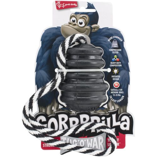 &#034;Multipet Gorrrrilla Tough Rubber Treat Toy W/Rope 3.5&#034;&#034;-Black&#034;