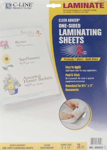 C-line heavyweight cleer adheer laminating film sheets clear 9 x 12&#034; es 2 per ne for sale