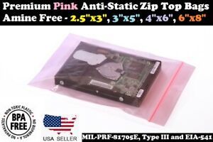 Pink Anti-Static Plastic Bags 4Mil Zip Top Reclosable Lock Seal 2.5x3 4 5 6 8&#034;