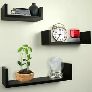 Set of 3 Wall Mount Shelf Home Office Decor Shelves Frame Floating Display Black