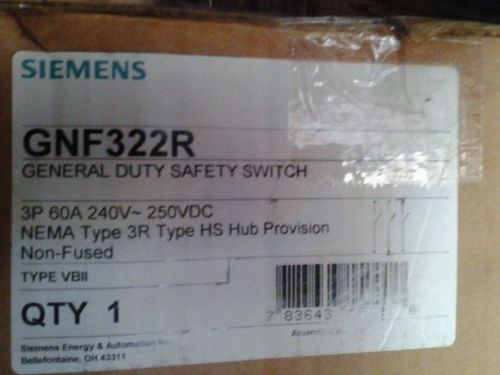 New Siemens GNF322R 3P 60A 240V Non-Fusible Safety Switch Disconnect Nema 3R ***