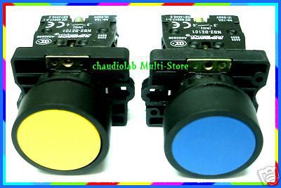 2 pcs new hq momentary pushbutton switch no block yellow + blue for sale