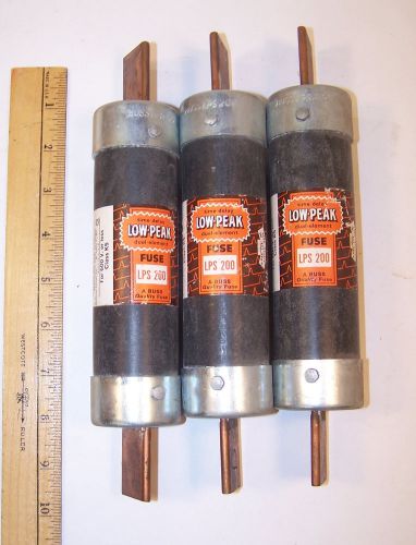 (3) BUSS LPS 200 Fuse Low Peak Dual Element Class K5 600 V