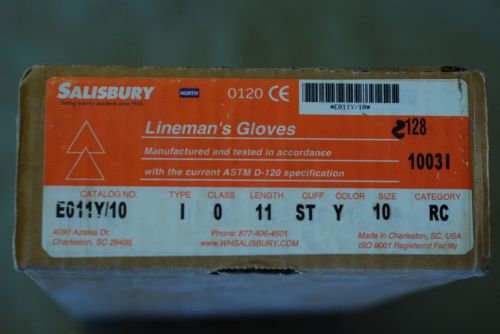 HONEYWELL SALISBURY LINEMAN GLOVES E011Y/10, TYPE I, CLASS 0, 11&#034; L, SIZE 10