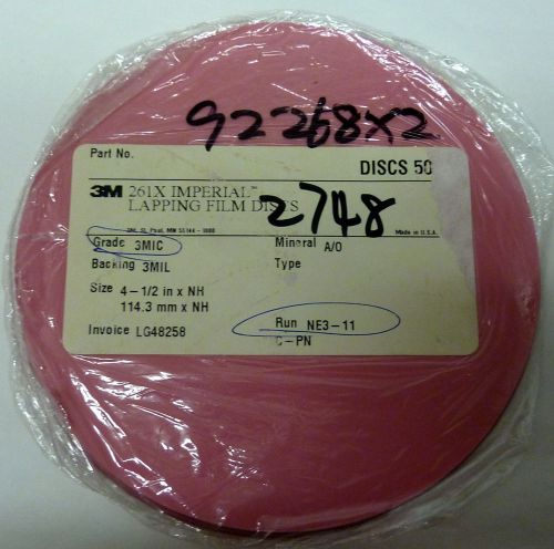 50 3M 261X IMPERIAL LAPPING POLISH FILM 4 1/2&#034; DIAMETER DISCS 3MIC GRADE 3MIL