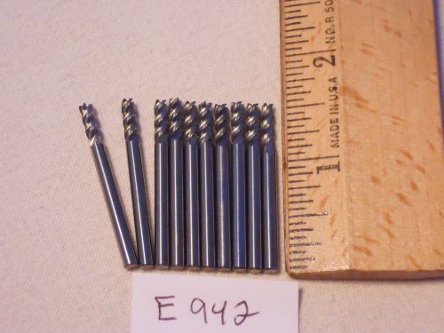 10 NEW 1/8&#034; SHANK CARBIDE END MILLS. 4 FLUTE. USA MADE {E942}