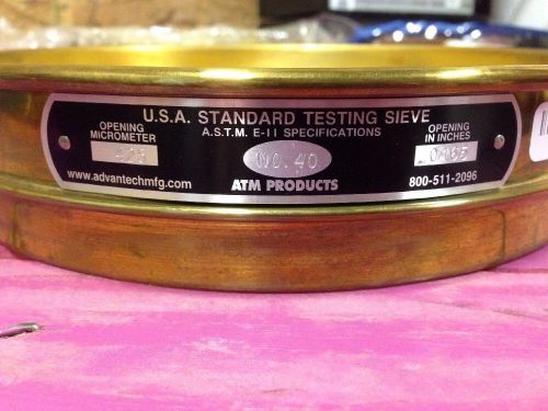 ATM Co U.S Standard Testing Sieve No. 40 8&#034; Dia, Brass (U3)