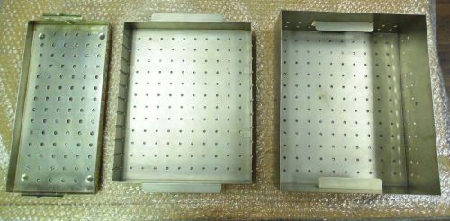 Lot of 3 Sterilization Trays 12 x 10 x 4&#034;; 11.75 x 9.75 x 2&#034;; &amp; 13.75 x 6.5 x 1&#034;