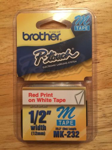 Genuine Brother MK-232 Red Print on White Tape 1/2&#034; Wide Tape P-Touch