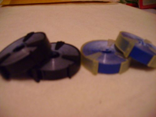 LOT OF 4 DENNISON EMBOSSING TAPES 2 BLUE AND 2 BLACK 3/8&#034; X 144&#034;