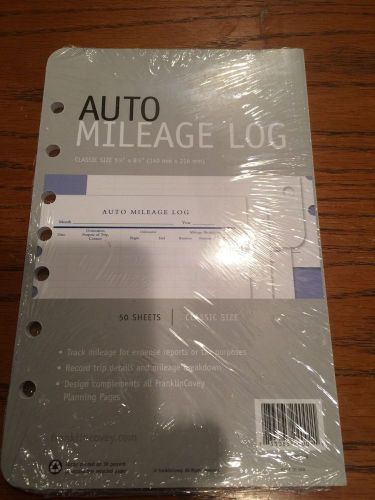 Franklin Covey Classic Auto Mileage Log Sheets (50) - 5.5 x 8.5 NIP