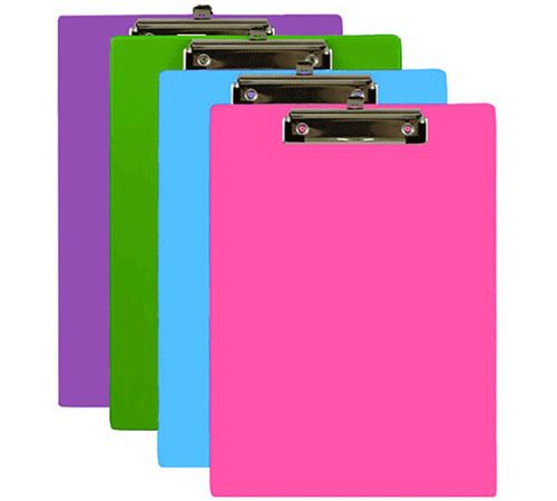 PVC CLIPBOARD STANDARD SIZE 12.5&#034; X 9.5&#034;. 4 ASSORTED COLORS. PER LOT OF 24