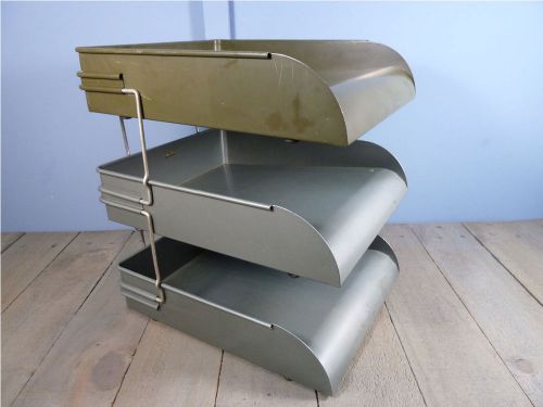 Vintage mid century globe wernicke industrial desk tray 3 tier paper organizer for sale
