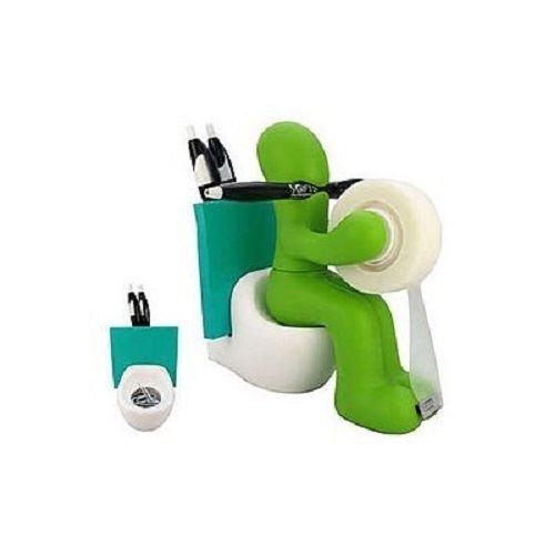 Butt Station Tape Dispenser Pen &amp; Memo Holder Paper Clip Storage Green Office