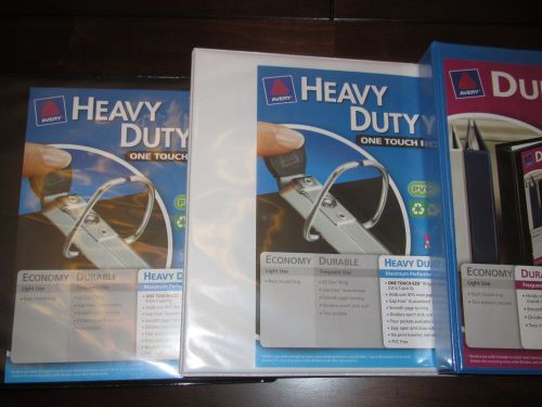 Lot of 3 Avery 3 Ring Binders, 1 Durable, 2 Heavy Duty; 1 - 1 1/2 &#034; 2 - 1&#034;